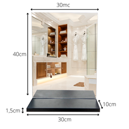 Espelheira Retangular 30x40cm Com Prateleira Preta MDF - 2