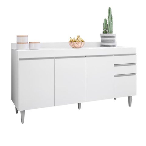 Balcão Lorena com Tampo 160cm 4 Portas 2 Gavetas Branco Maderatto Móveis