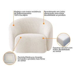 Poltrona Decorativa Curva Sala Recepção Alemanha Linho - 6