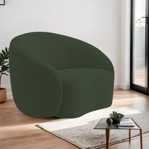 Poltrona Decorativa Curva Sala Recepção Alemanha Linho Verde