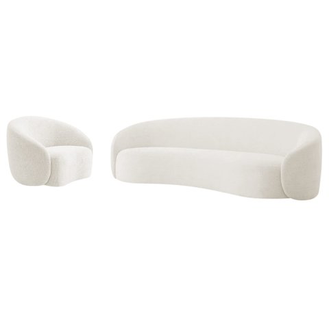 Kit Sofá 3 Lugares 180cm e Poltrona Orgânica Luxo Recepção Amore Bouclé Branco - Amarena Móveis