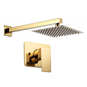 Kit Ducha Chuveiro Gás 20x20 de Parede + Acabamento para Registro Monocomando Padrão Docol Dourado