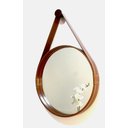 Ver imagem 3 de ESPELHO REDONDO DECORATIVO COM MOLDURA ALÇA DE COURO 40CM CARAMELO