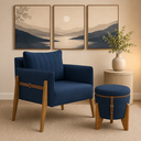 Ver imagem 1 de Conjunto para Sala de Estar com Poltrona e Puff Orion Veludo Azul Marinho