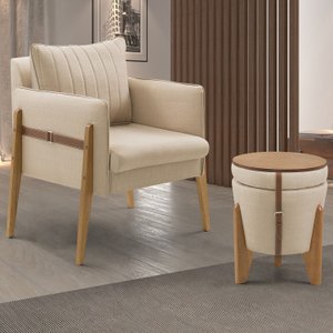 Conjunto para Sala de Estar com Poltrona e Puff Orion Linho