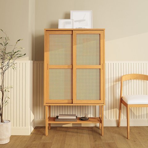 Cristaleira Baixa Magna Porta Rattan CabeCasa MadeiraOriginals