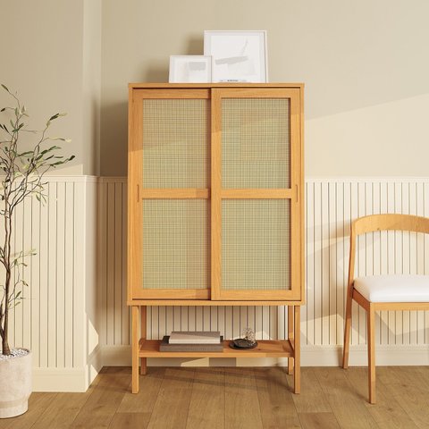 Cristaleira Baixa Magna Porta Rattan CabeCasa MadeiraOriginals