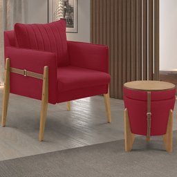 Conjunto para Sala de Estar com Poltrona e Puff Orion Veludo - 1
