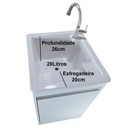 Tanque de Lavar Roupa com Torneira de Bancada + Gabinete Mdf Tanque:branco - 4