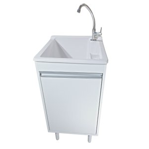 Tanque de Lavar Roupa com Torneira de Bancada + Gabinete Mdf Tanque:branco