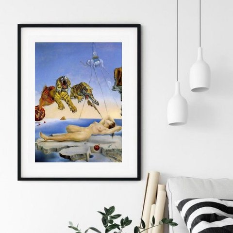 Quadro Salvador Dalí Tigres - 60x48cm:madeira Branca