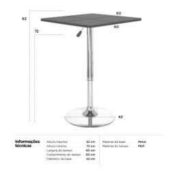 Mesa alta bar bistro Apollo quadrada 60 cm tampo madeira ajustável - 5 Mesa alta bar bistro Apollo quadrada 60 cm tampo madeira ajustável - 5