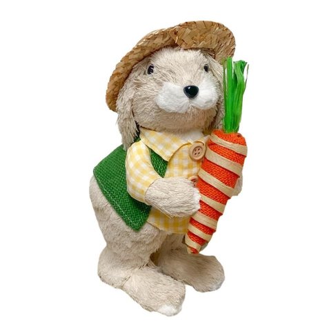 Coelhor em Pé com Chapéu de Palha e Cenoura 27cm