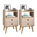 Ver imagem 1 de Jogo 2 Mesa de Cabeceira Kit Mesinha Canto Quarto Lateral Cama 2 Gavetas Organizadoras Retrô Quarto