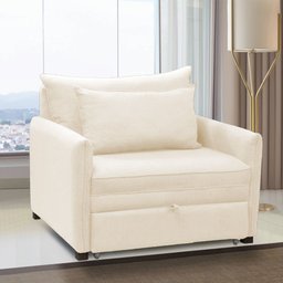 Poltrona Cama Retrátil Solteiro com Rodízio Cloe Bouclê Bege E03 - D'rossi - 2