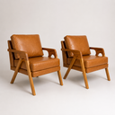 Ver imagem 2 de Kit 2 Poltronas Decorativas Mona Luxo em Madeira Maciça – Estilo Moderno Corino Caramelo