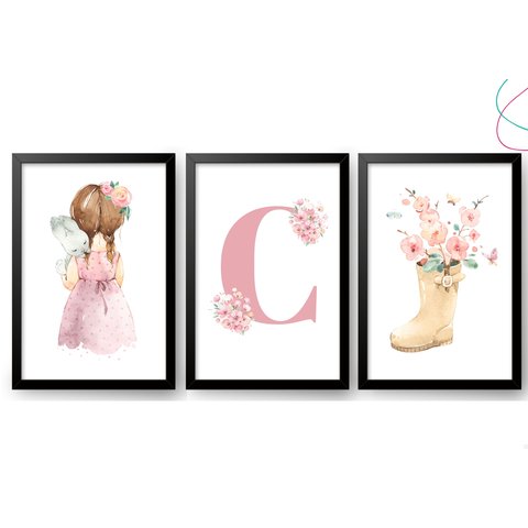 Quadros Decorativos Infantil Quarto Menina Aquarela:branca