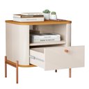 Ver imagem 3 de Mesa de Cabeceira para Quarto com Pém em Aço 1 Gaveta - Off White Nature Bronze