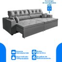 Ver imagem 3 de Sofá 3 Lugares Smart Retrátil, Reclinável 2,12 Metros, Tecnologia Carregamento 3 Portas Usb Cinza