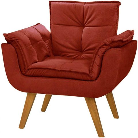 Poltrona Decorativa Opala Suede Bordô - Dora Bela