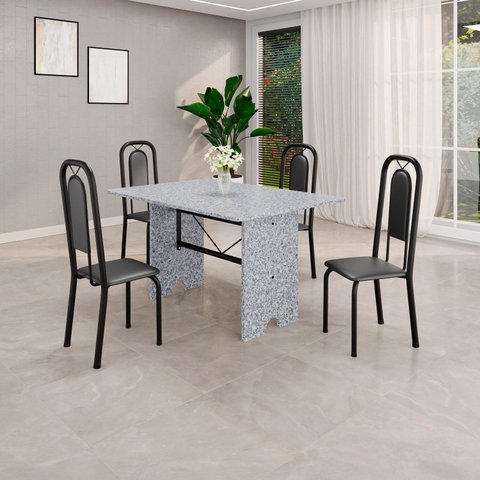 Conjunto Sala de Jantar com 4 Cadeiras Lara Preto
