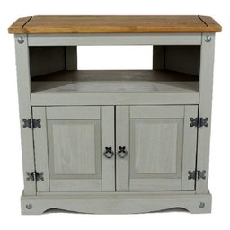 Rack de Tv de Canto em Madeira Maciça Cinza Lavado - 2