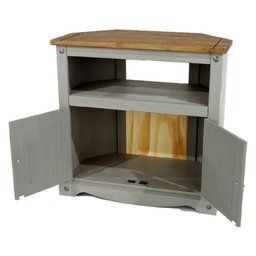 Rack de Tv de Canto em Madeira Maciça Cinza Lavado - 3