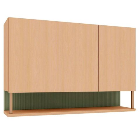 Armário Aéreo para Cozinha Lótus 120cm 3 Portas MDF Amadeirado Luciane Móveis