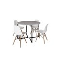 Ver imagem 2 de Mesa Industrial Base Ferro Preto em V Tampo 110cm Branco 4 Cadeiras Eames Madeira Assento Branco