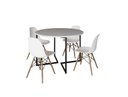 Ver imagem 2 de Mesa Industrial Base Ferro Preto em V Tampo 110cm Branco 4 Cadeiras Eames Madeira Assento Branco