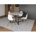 Ver imagem 1 de Mesa Industrial Base Ferro Preto em V Tampo 110cm Branco 4 Cadeiras Eames Madeira Assento Branco