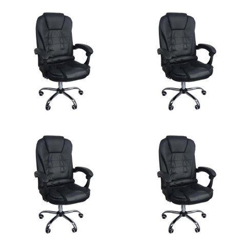 Kit 4 Cadeiras de Escritório Presidente Ergonômica com Encosto Reclinável Preta