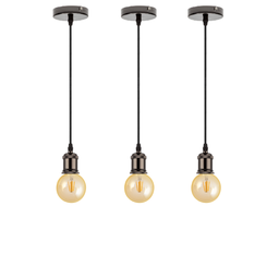 Kit 3 Luminárias Pendentes Retro Vintage De Metal Com Lâmpadas Formato Globo Com Filamento Led G95 C - 2