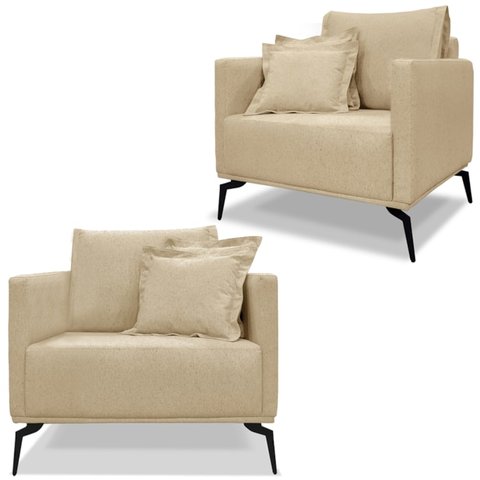 Kit 2 Poltronas Sala de Estar Liv Pes Aço Linho Dourado Ezz