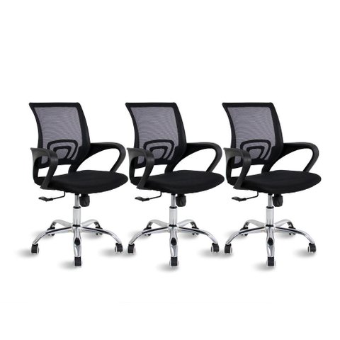 Conjunto 3 Cadeiras de Escritório Diretor Reclinável com Relax Clint - Travel Max Preto