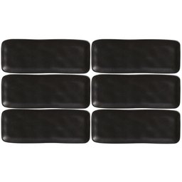 Kit 6 Bandejas Cerâmica Servir Sushi Sashimi 33x13cm Preto Travessa Porto Brasil - 1