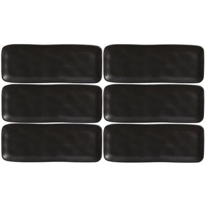 Kit 6 Bandejas Cerâmica Servir Sushi Sashimi 33x13cm Preto Travessa Porto Brasil