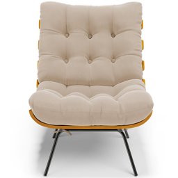 Poltrona Costela L02 com Puff Sala de Estar Suede Bege - Lyam Decor - 3