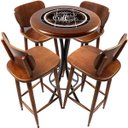 Ver imagem 1 de Cj Mesa Madeira Azulejo 60cm - Bistrô Fixa 98cm + 4 Banquetas 73 - Natural - Coffee