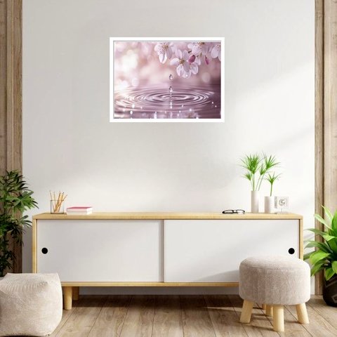 Quadro Decorativo Flor Cerejeira Água - 50x70cm:moldura Preta