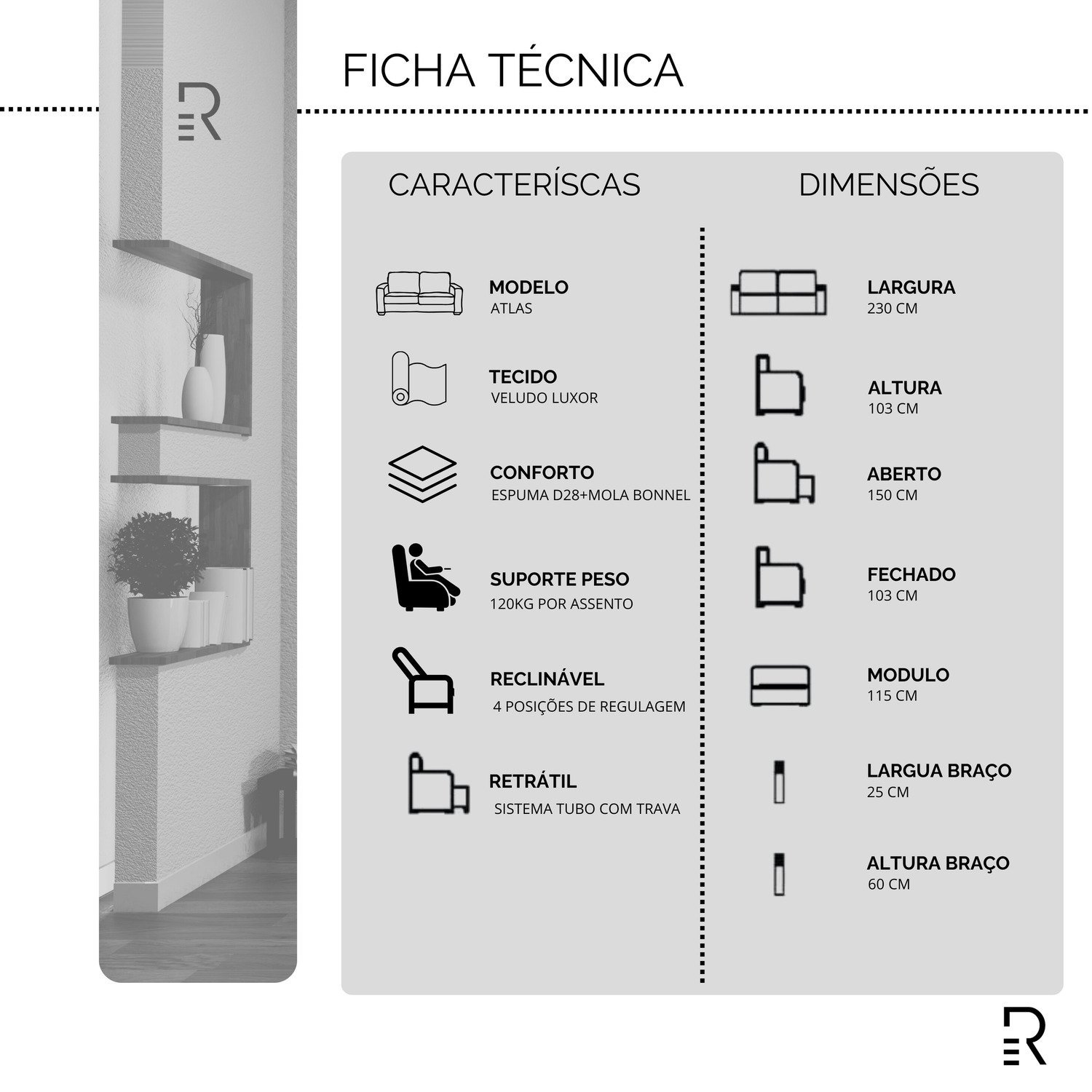 Sofá Retrátil e Reclinável 4 Lugares 230 Cm Atlas - 4