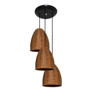 Lustre Pendente Triplo De Junco Sintético Modelo Sino ideal Sala Quarto Cozinha Mesa de Jantar