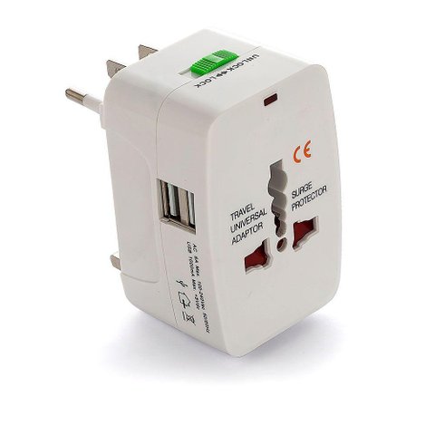 Adaptador de Tomada Universal com 2 Usb Viagem + 150 Países