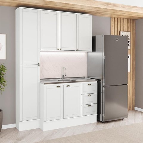 Cozinha Milla Vitta 7 Portas 3 Gavetas MDF 160cm Branco