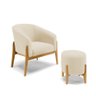 Kit 01 Poltrona e 01 Puff Stella Linho Bege A19 Base Madeira Castanho - D'Rossi DRossi - 1