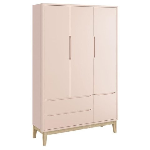 Guarda Roupa Infantil New Classic 3 Portas Rosa com Pés Madeira Natural – Reller