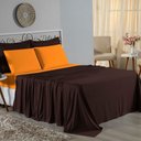 Ver imagem 1 de Jogo de Cama Casal Viúva Nobre 4 Peças Malha 100% Algodão - Marrom / Laranja