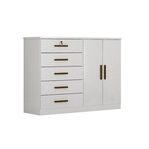Cômoda de Quarto Space c/ 2 Portas e 5 Gavetas Branco - Novo Horizonte