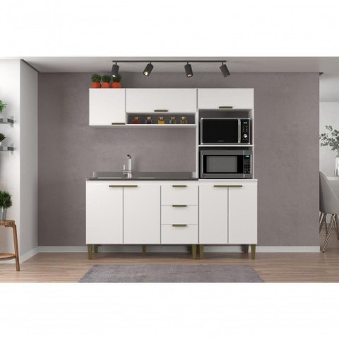 Cozinha Carol 3 Peças 7 Portas 3 Gavetas MDP Branco J Carvalho