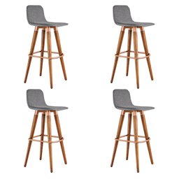 Kit 4 Banquetas Altas Luxo Linea Aço Cobre Linho Cinza Base Carvalho - 2